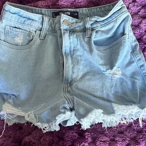 Hollister Women's Faded Blue Ripped Jean Shorts
